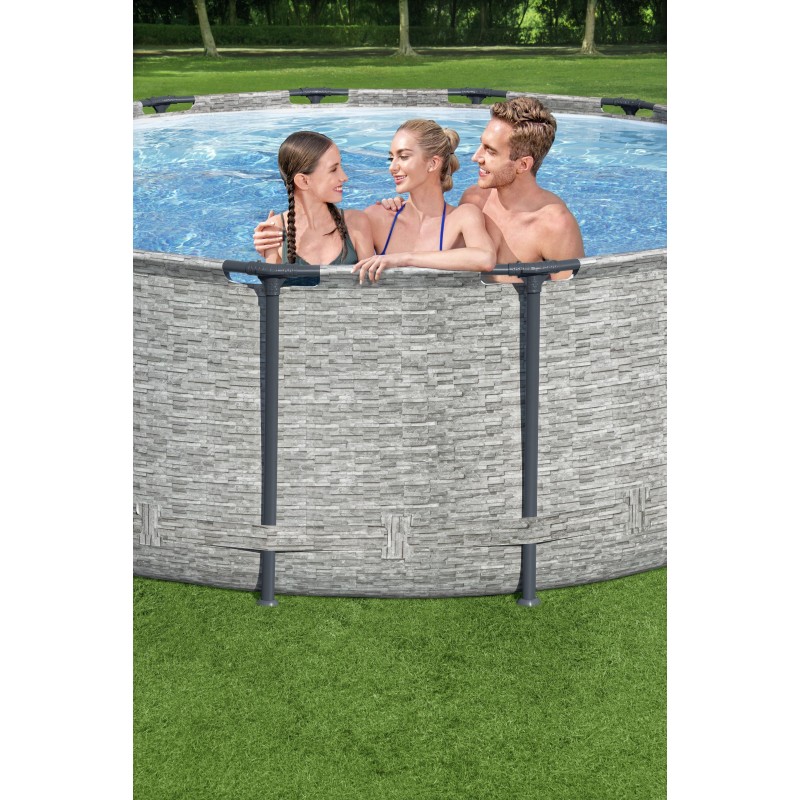 Piscine hors sol ronde Steel Pro Max 427 x 122 cm décor pierres Piscine hors sol ronde Steel Pro Max 427 x 122 cm décor pierres