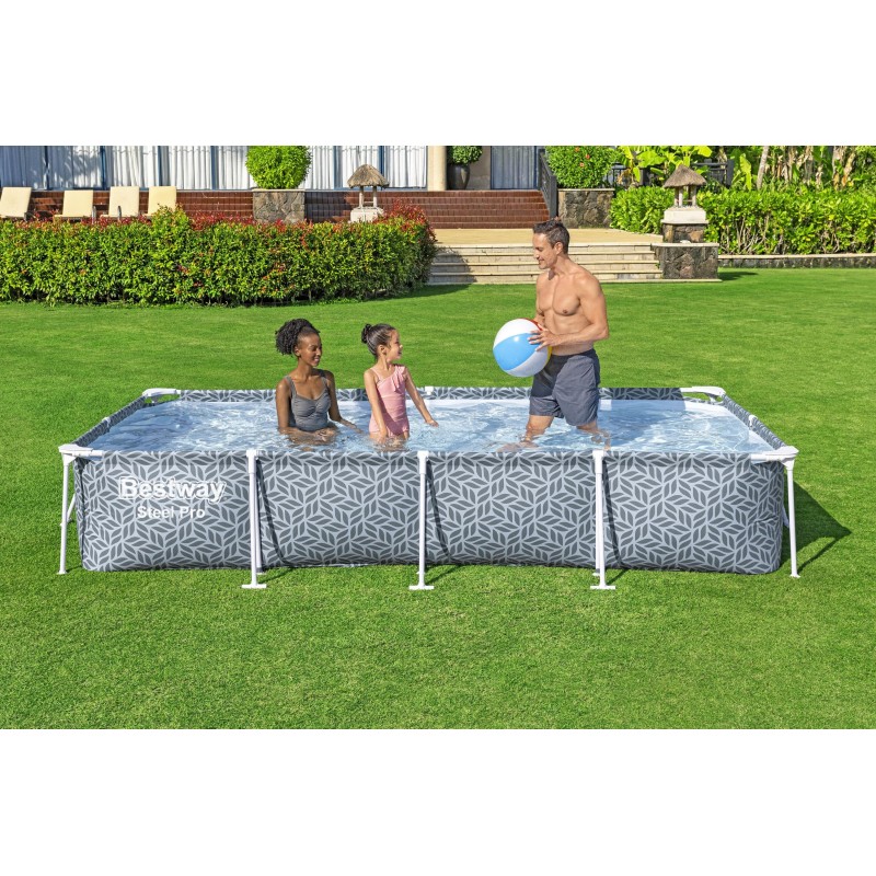 Piscine hors sol rectangle Steel Pro™ 366 x 201 x 66 cm décor graphique avec filtre à cartouche