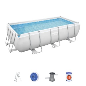 Piscine hors sol - Rectangulaire - Power Steel - Gris clair - 404 x 201 x 100 cm