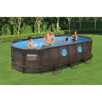 Piscine hors sol - Ovale - Power Steel Swim Vista - Effet Rotin - 549 x 274 x 122 cm