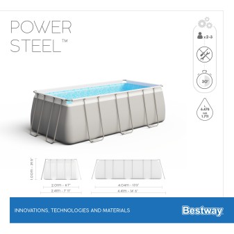 Piscine hors sol rectangle Power Steel gris clair 404x  201 x 100cm