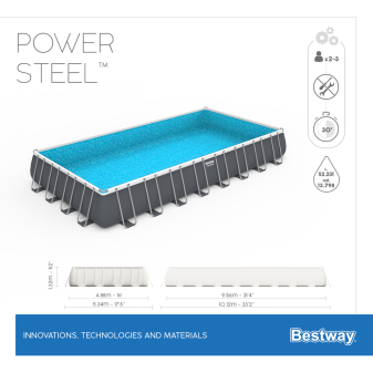 Piscine hors sol - Rectangulaire - Power Steel - 956 x 488 x 132 cm - Filtre à sable inclus