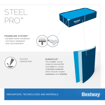 Piscine hors sol - Rectangulaire - Steel Pro - 221 x 150 x 43 cm Piscine hors sol - Rectangulaire - Steel Pro - 221 x 150 x 43 cm