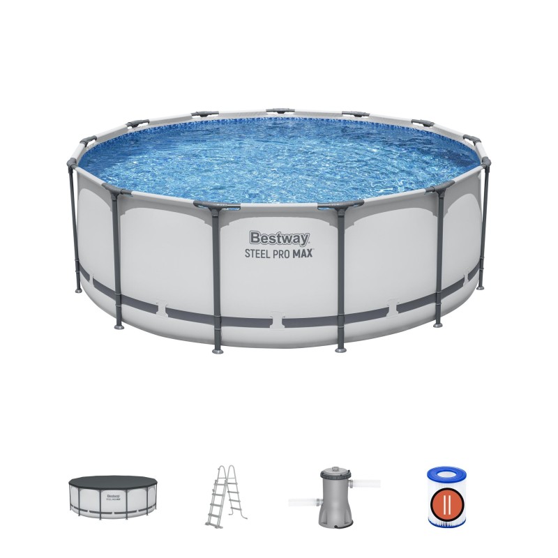 Piscine hors sol ronde Steel Pro Max™ 396 x 122 cm avec filtre à cartouche, échelle et bâche