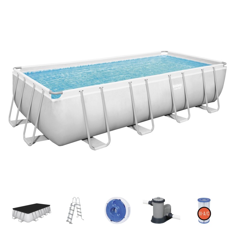 Piscine hors sol rectangle Power Steel 549 x 274 x 122 cm gris clair