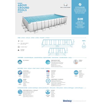 Piscine hors sol - Rectangulaire - Power Steel - Gris clair - 732 x 366 x 132 cm