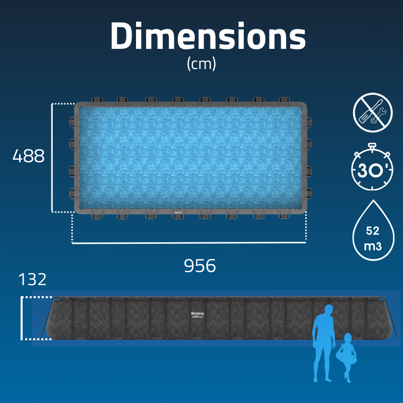 Piscine hors sol rectangle 956 x 488 x 132 cm APX 365