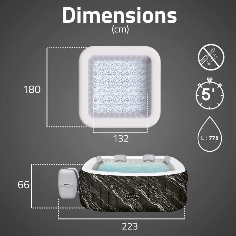Spa gonflable carré Lay-Z-Spa Hawaii Smart Luxe AirJet 4-6 personnes WIFI Bestway