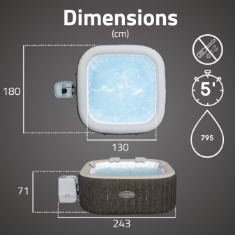Spa gonflable carré Lay-Z-Spa Cabo HydroJet 6 places WIFI Bestway