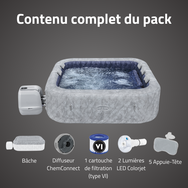 Spa gonflable carré Lay-Z-Spa San Francisco 5-7 places WIFI Bestway