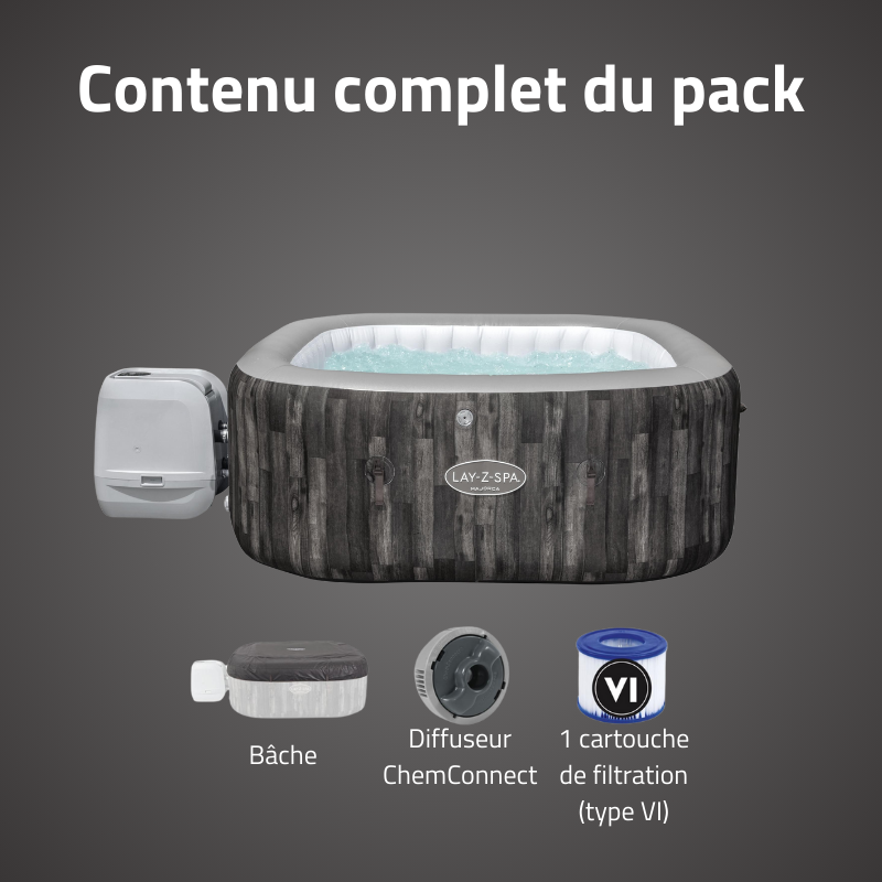 Spa gonflable carré 4-6 places Lay-Z-Spa Majorca Hydrojet