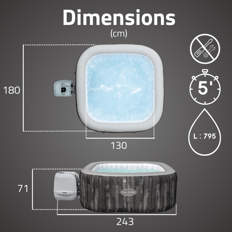 Spa gonflable carré 4-6 places Lay-Z-Spa Majorca Hydrojet
