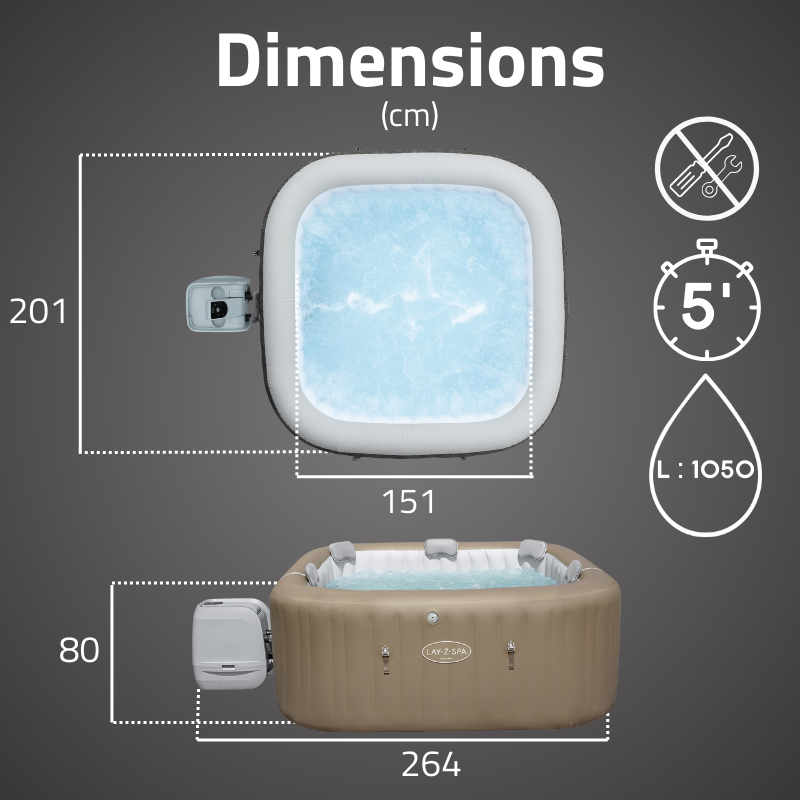 Spa gonflable carré Lay-Z-Spa Palma Hydrojet Pro 5-7 personnes