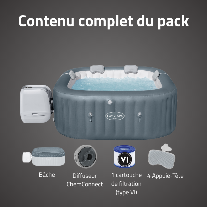 Spa gonflable carré Lay-Z-Spa Hawaii Hydrojet Pro 4-6 personnes