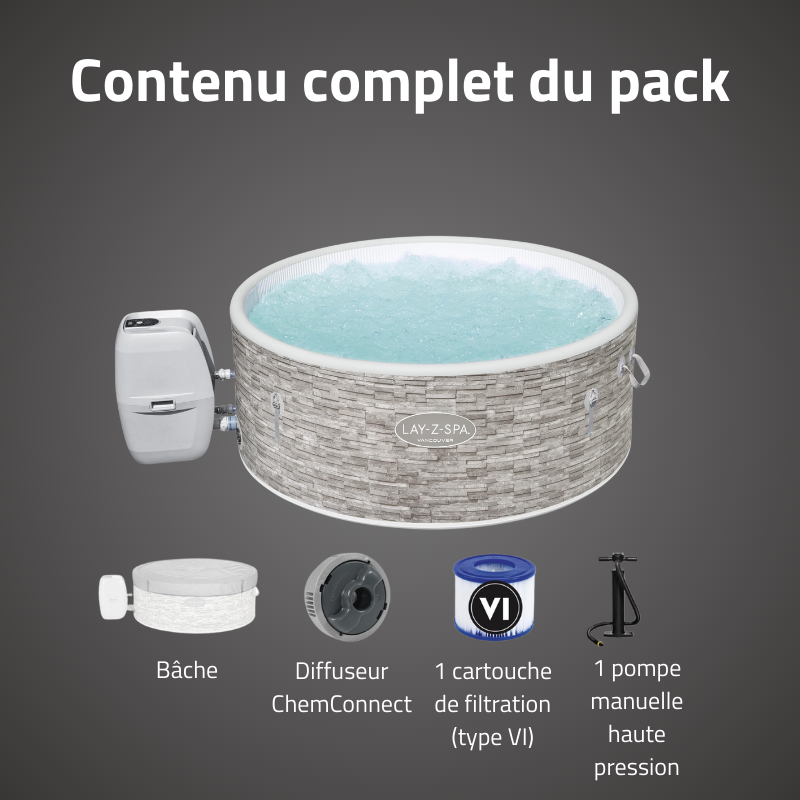 Spa gonflable rond Lay-Z-Spa Vancouver AirJet Plus 3-5 personnes WIFI Bestway Spa gonflable rond Lay-Z-Spa Vancouver AirJet Plus 3-5 personnes WIFI Bestway