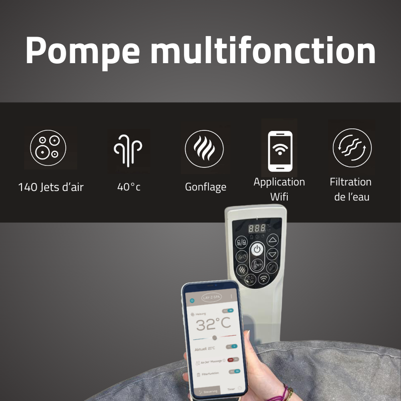 Spa semi-rigide rond Lay-Z-Spa Carrara Smart AirJet 4-6 personnes WIFI Bestway