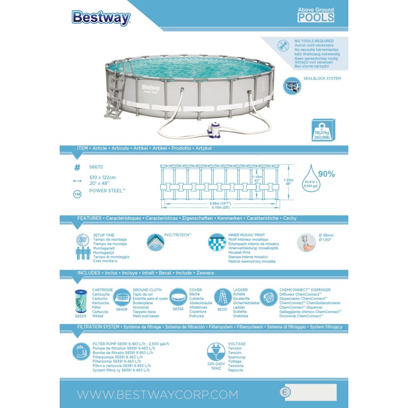 Piscine tubulaire ronde 610 x 122 cm Power Steel
