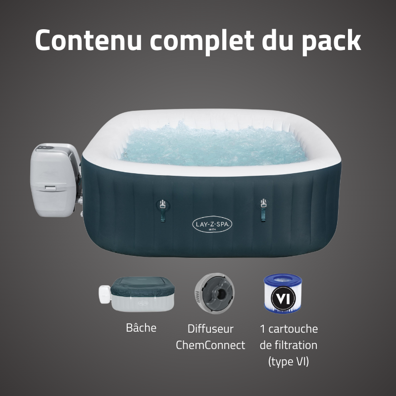 Spa gonflable carré 4-6 places Lay-Z-Spa Ibiza Airjet Spa gonflable carré 4-6 places Lay-Z-Spa Ibiza Airjet