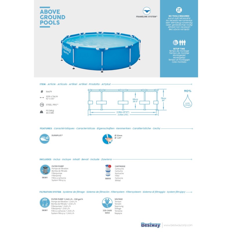 Piscine hors sol Steel Pro ronde 305 x 76 cm bleu clair