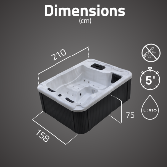 Spa acrylique rectangulaire 3 places 210 x 158 x 75 cm Spa acrylique rectangulaire 3 places 210 x 158 x 75 cm