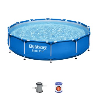 Piscine hors sol ronde Steel Pro 366 x 76 cm bleu clair