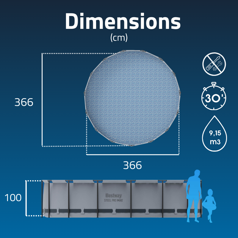 Piscine Tubulaire Ronde Bestway Steel Pro Max 366x100 Grise