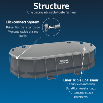 Piscine Tubulaire Rect. Bestway Steel Pro Max 305x200 Grise