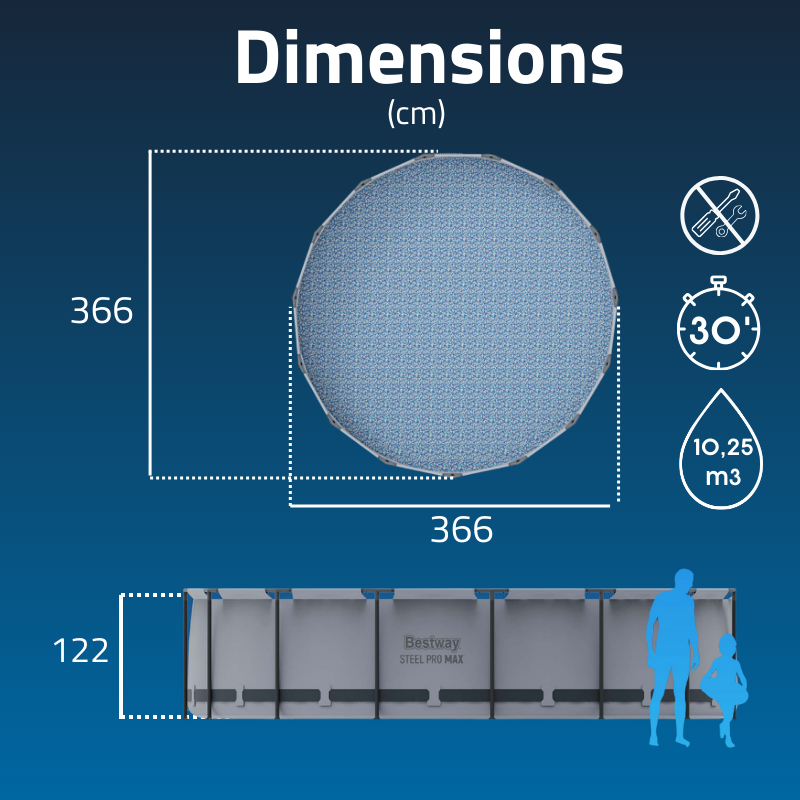 Piscine tubulaire ronde 366x122cm Steel Pro Max sans accessoire