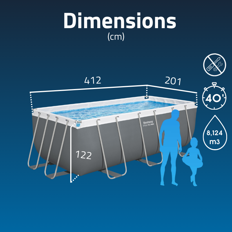 Piscine Tubulaire Rect. Bestway Steel Pro Max 412x201 Grise Piscine Tubulaire Rect. Bestway Steel Pro Max 412x201 Grise