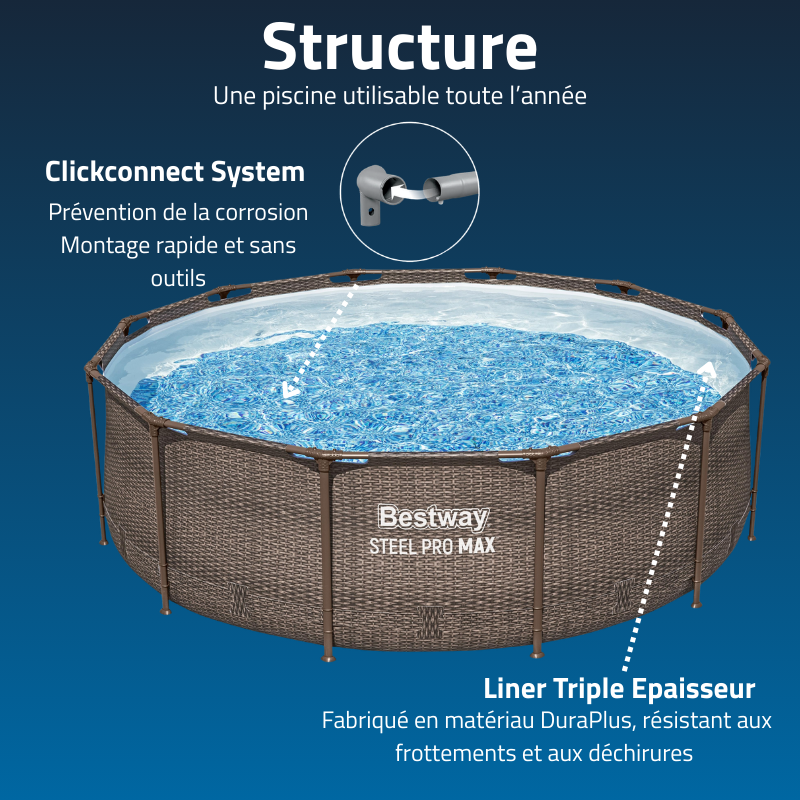 Piscine tubulaire ronde 366x366x100cm Steel Pro Max sans accessoires