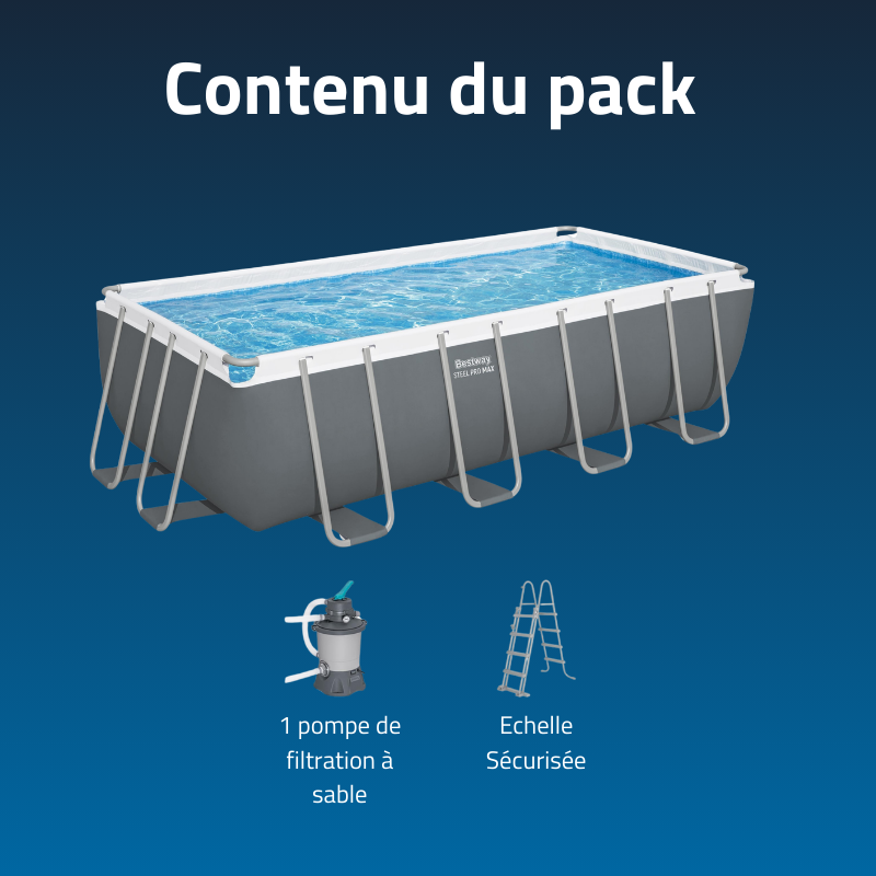 Piscine tubulaire rectangle 412x201x122cm avec pompe