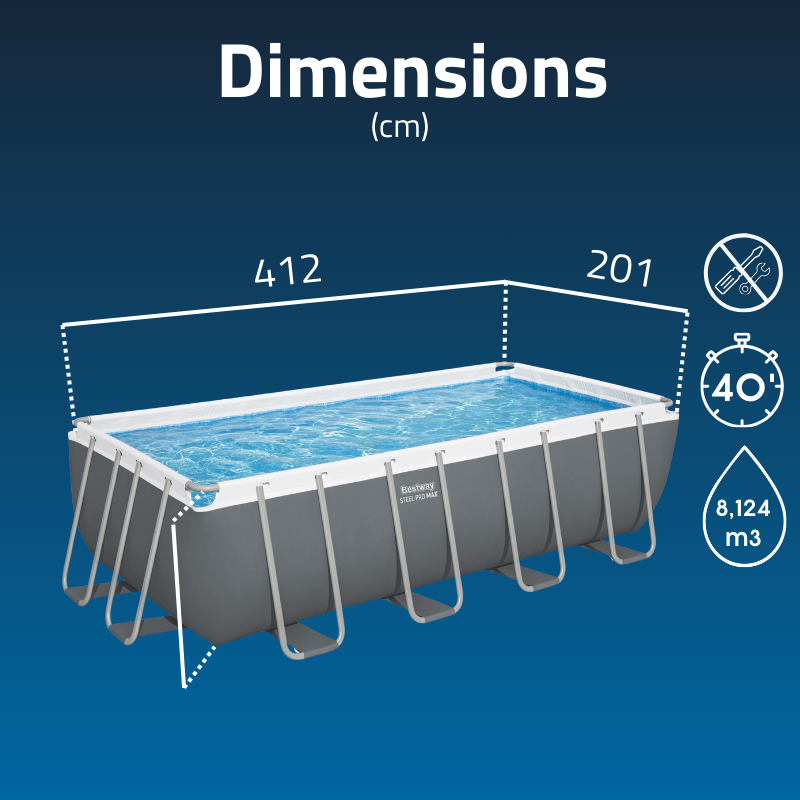 Piscine Tubulaire Rect. Bestway Steel Pro Max 412x201 Grise