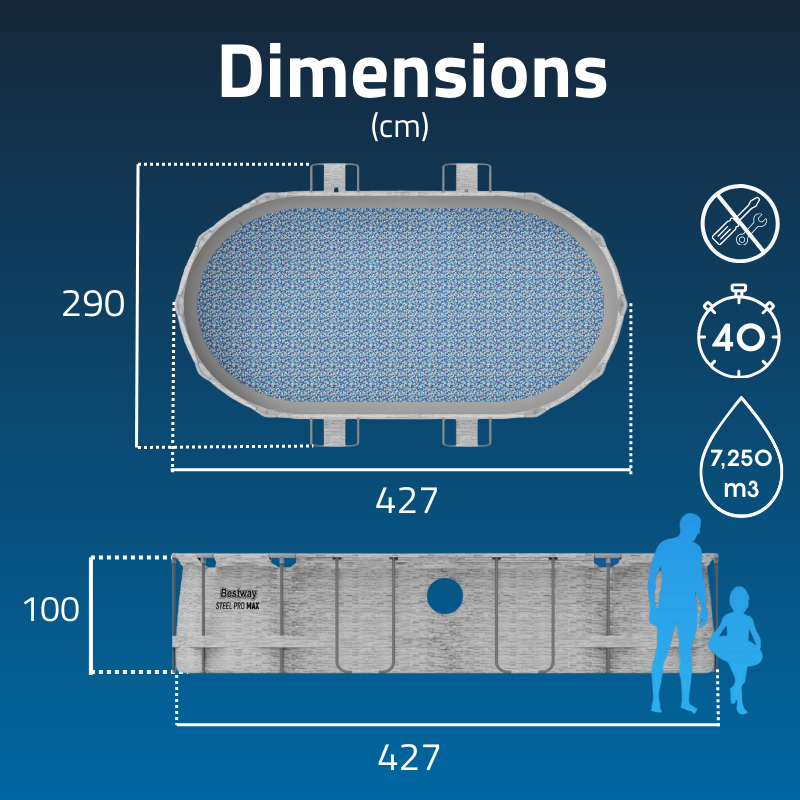 Piscine tubulaire ovale 427 x 250 x 100 cm avec hublots