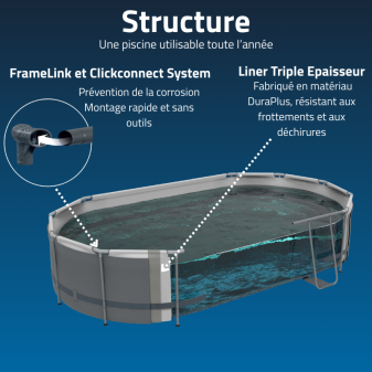 Piscine tubulaire ovale 427 x 250 x 100 cm avec hublots