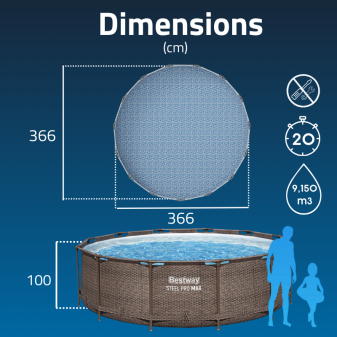 Piscine hors sol - Ronde - Steel Pro Max - Effet Rotin - 366 x 100 cm
