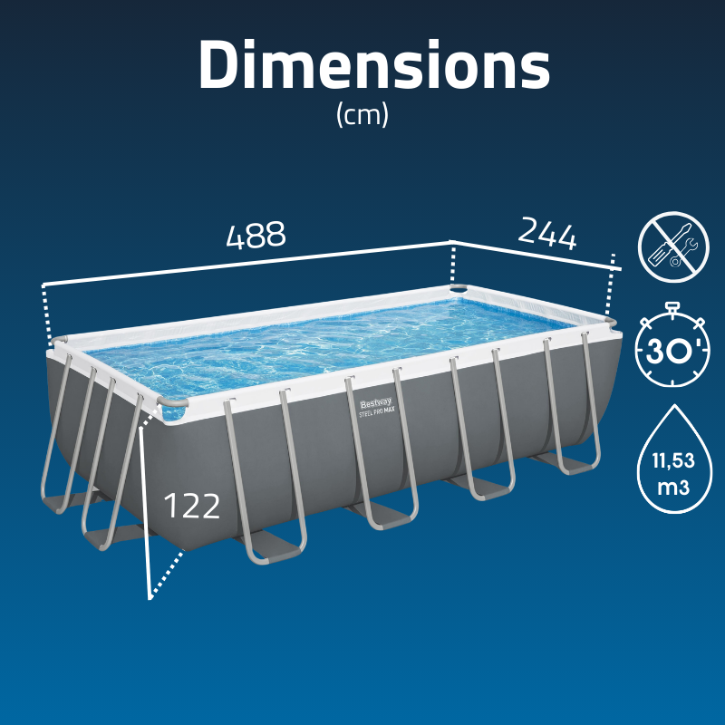 Piscine Tubulaire Rect. Bestway Steel Pro Max 488x244 Grise