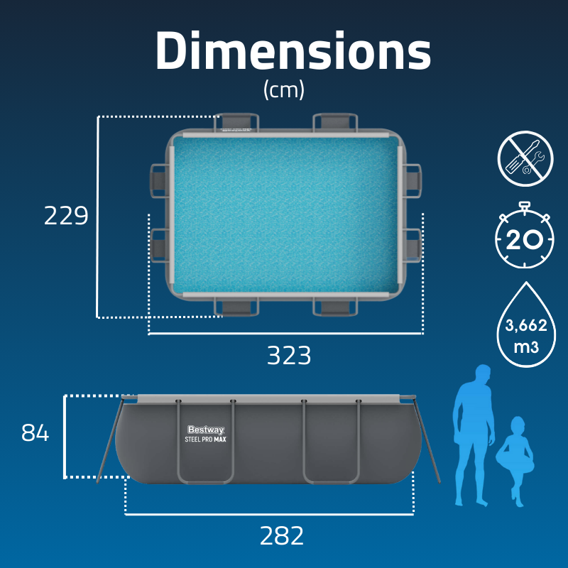 Piscine Tubulaire Rect. Bestway Steel Pro Max 282x196 Grise