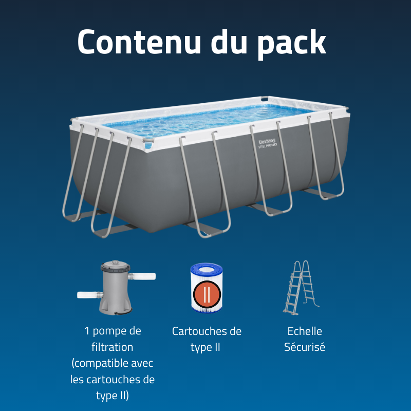 Piscine hors sol rectangle 412x201x122cm Steel Pro MAX
