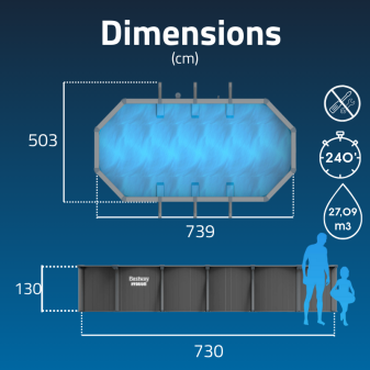 Piscine acier hors sol ovale Hydrium 730 x 360 x 130 cm