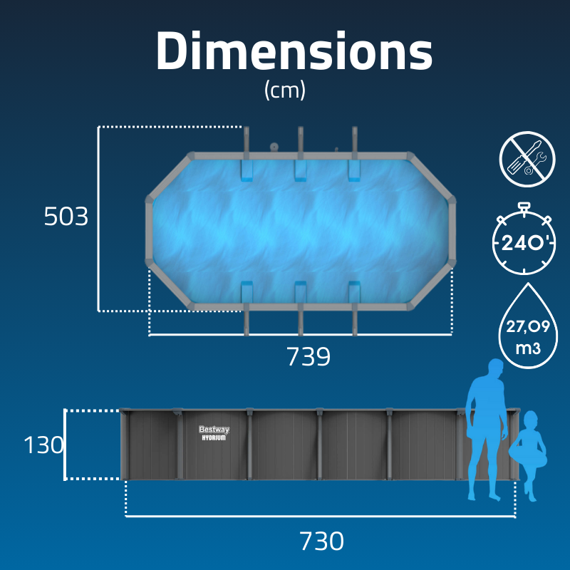 Piscine acier hors sol ovale Hydrium 730 x 360 x 130 cm