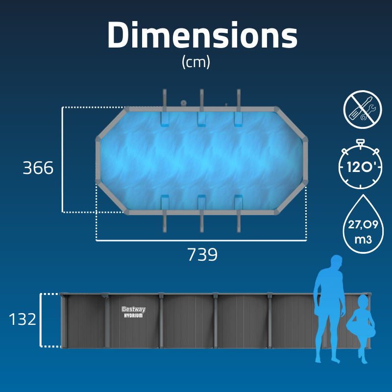 Piscine Acier Ovale Bestway Hydrium 732x366 Gris Foncé Piscine Acier Ovale Bestway Hydrium 732x366 Gris Foncé