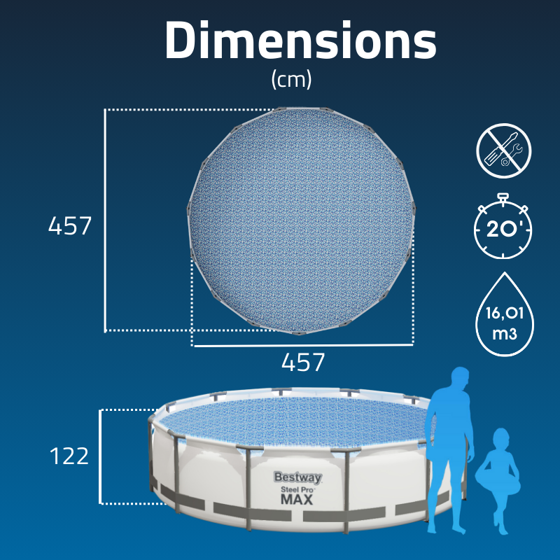 Piscine hors sol ronde Steel Pro Max™ 457 x 122 cm avec filtre à cartouche, bâche, échelle