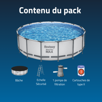 Piscine hors sol ronde Steel Pro Max™ 457 x 122 cm avec filtre à cartouche, bâche, échelle