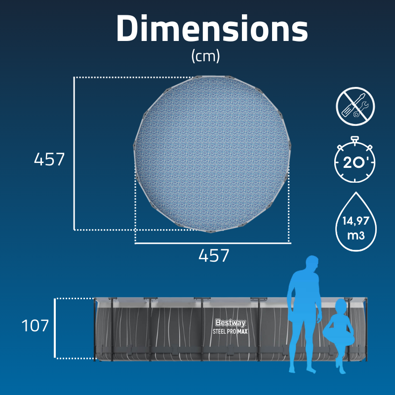 Piscine hors sol ronde Steel Pro Max 457 x 107 cm avec lumière LED