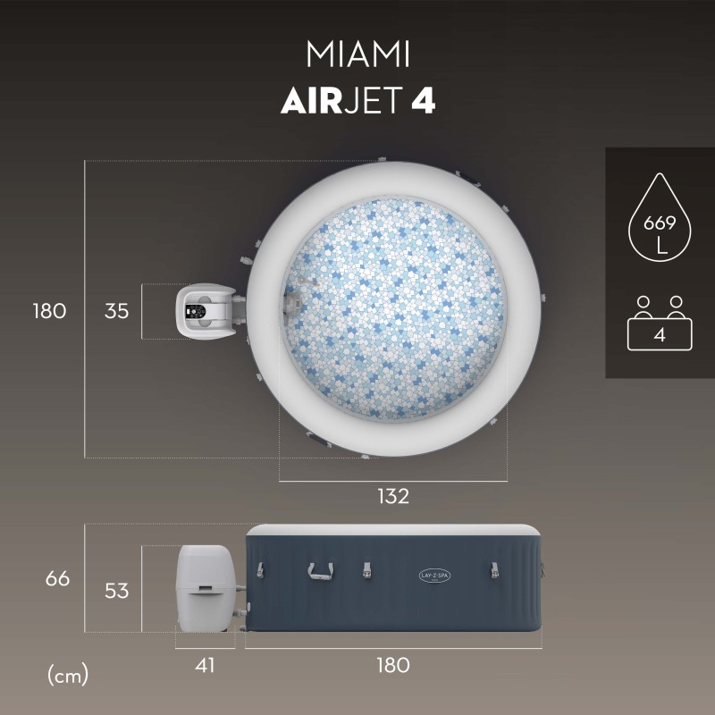 Spa gonflable rond Lay-Z-Spa Miami AirJet™ 2-4 personnes Spa gonflable rond Lay-Z-Spa Miami AirJet™ 2-4 personnes