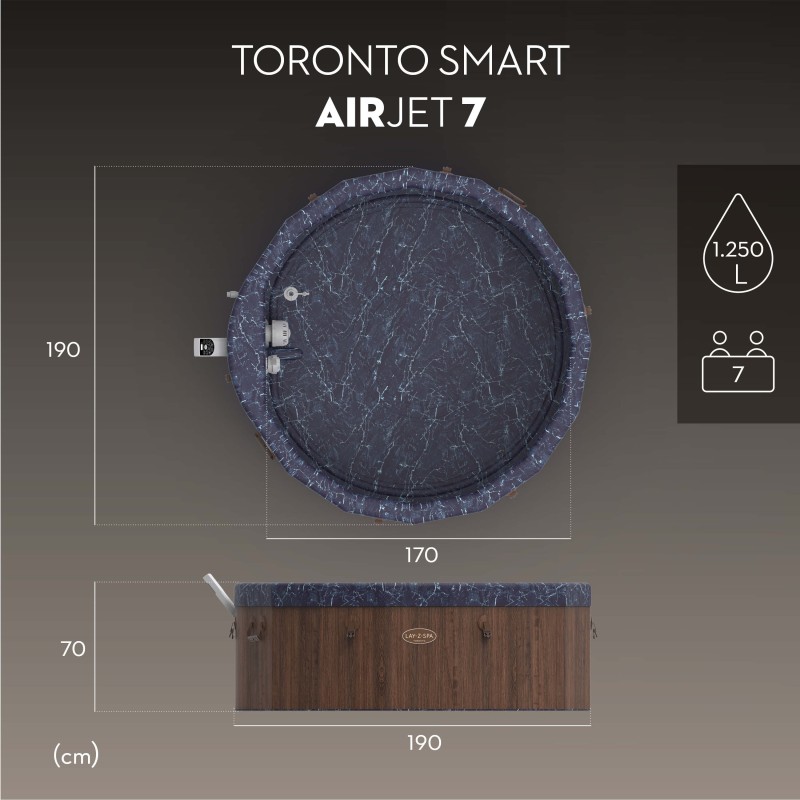 Spa gonflable rond Lay-Z-Spa Toronto Smart AirJet 5-7 personnes écoénergétique WIFI Bestway