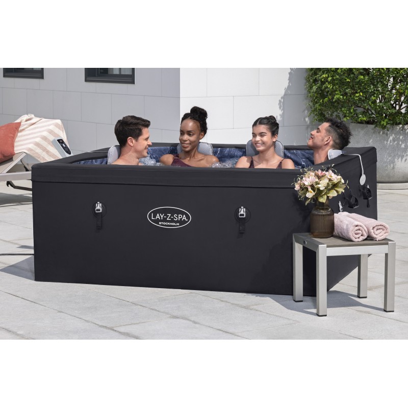 Spa semi‑rigide carré Lay‑Z‑Spa Stockholm AirJet 4‑6 personnes 140 jets Bestway Spa semi‑rigide carré Lay‑Z‑Spa Stockholm AirJet 4‑6 personnes 140 jets Bestway
