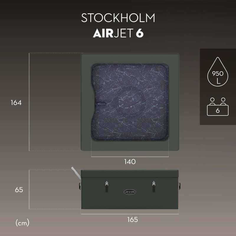 Spa semi‑rigide carré Lay‑Z‑Spa Stockholm AirJet 4‑6 personnes 140 jets Bestway Spa semi‑rigide carré Lay‑Z‑Spa Stockholm AirJet 4‑6 personnes 140 jets Bestway