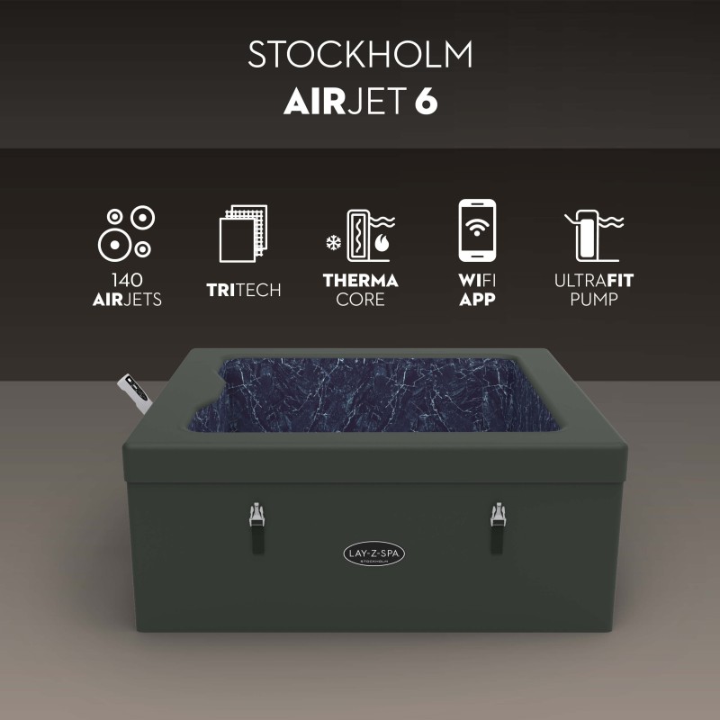 Spa semi‑rigide carré Lay‑Z‑Spa Stockholm AirJet 4‑6 personnes 140 jets Bestway Spa semi‑rigide carré Lay‑Z‑Spa Stockholm AirJet 4‑6 personnes 140 jets Bestway
