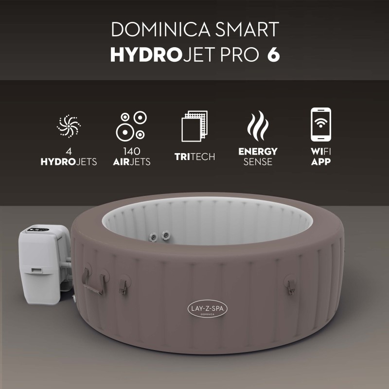 Spa gonflable rond Lay-Z-Spa Dominica HydroJet™ 4-6 personnes pilotage appli Spa gonflable rond Lay-Z-Spa Dominica HydroJet™ 4-6 personnes pilotage appli